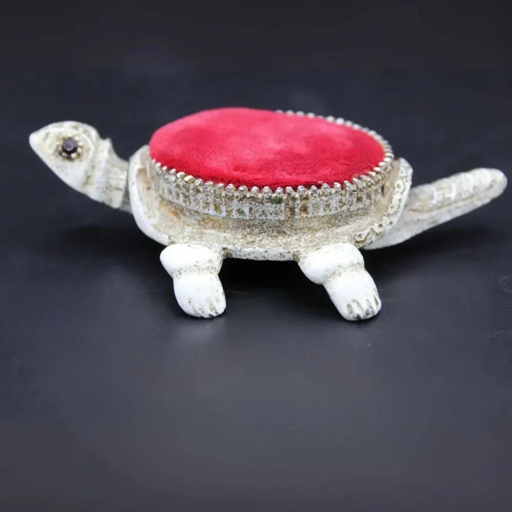 Vintage Florenza Articulated Turtle Pin Cushion Bobbing Head Tail Sewing Decor